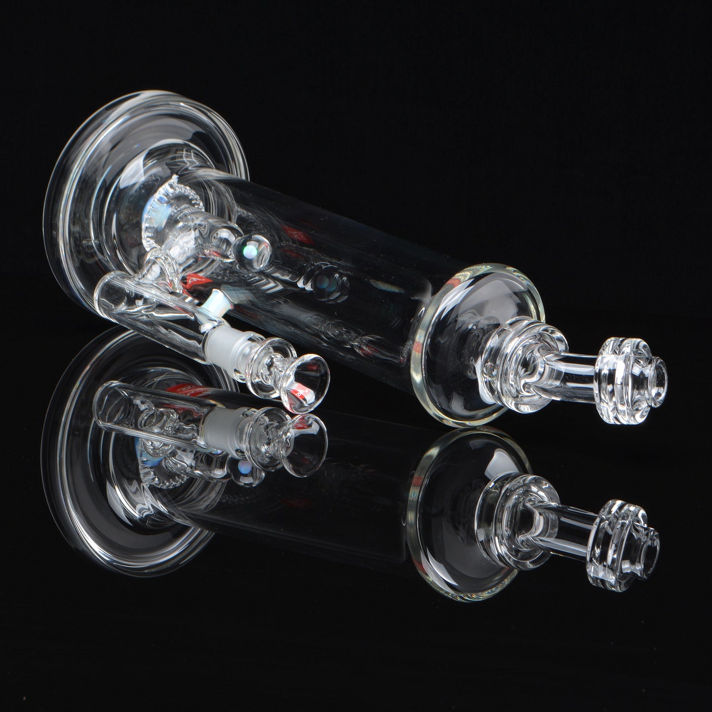 Eclipse Shower Head Bubbler bong, 12in tall, 14mm joint, fixed showerhead perk, laying down