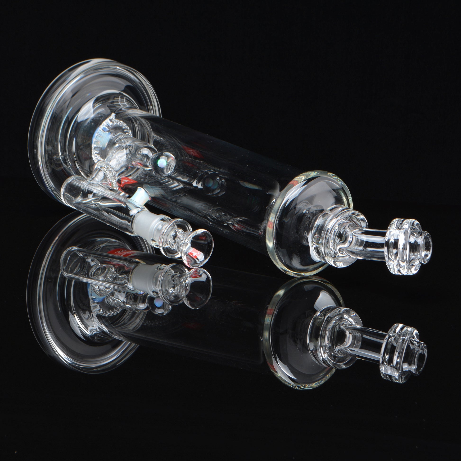 Eclipse Shower Head Bubbler bong, 12in tall, 14mm joint, fixed showerhead perk, laying down