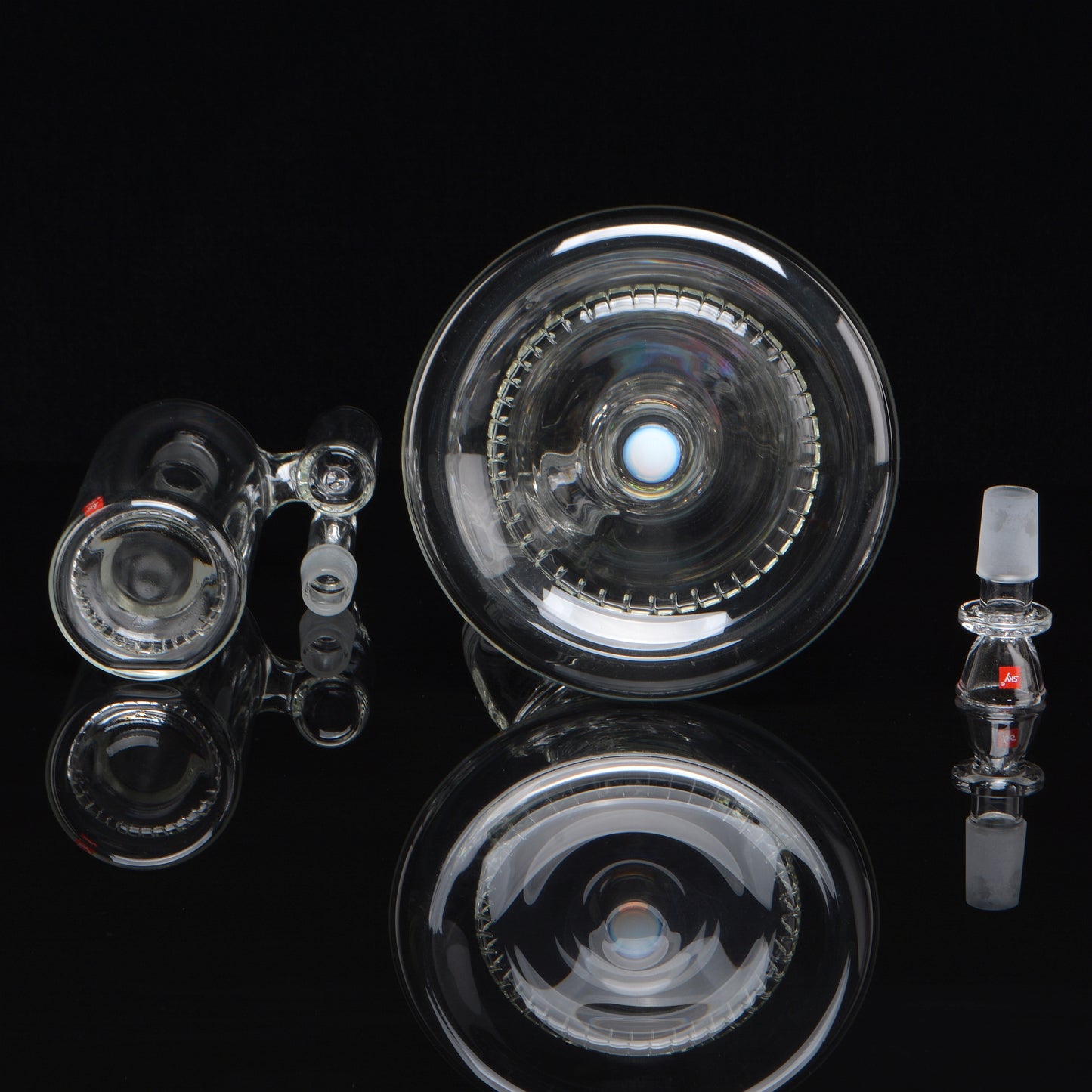 Base shot of the showerhead splashcatcher, fuison perk, and bowl piece
