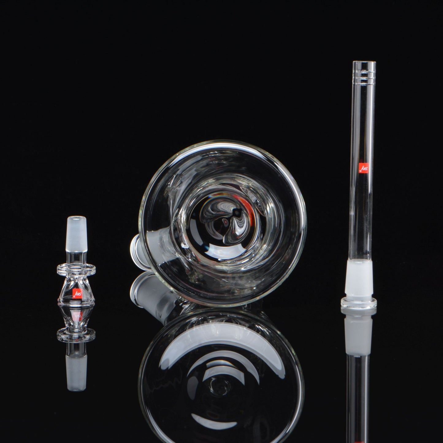 Beaker, clear glass, base, downstem, and bowl piece